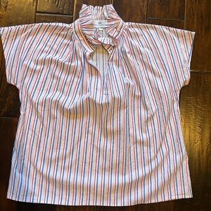 Never A Wallflower Red/White/Blue Striped Ruffle Collar Blouse